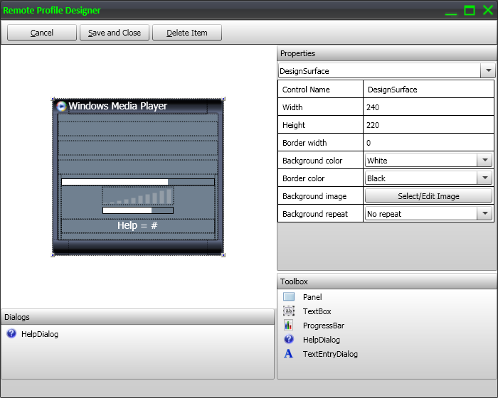Remote Profile Designer Window